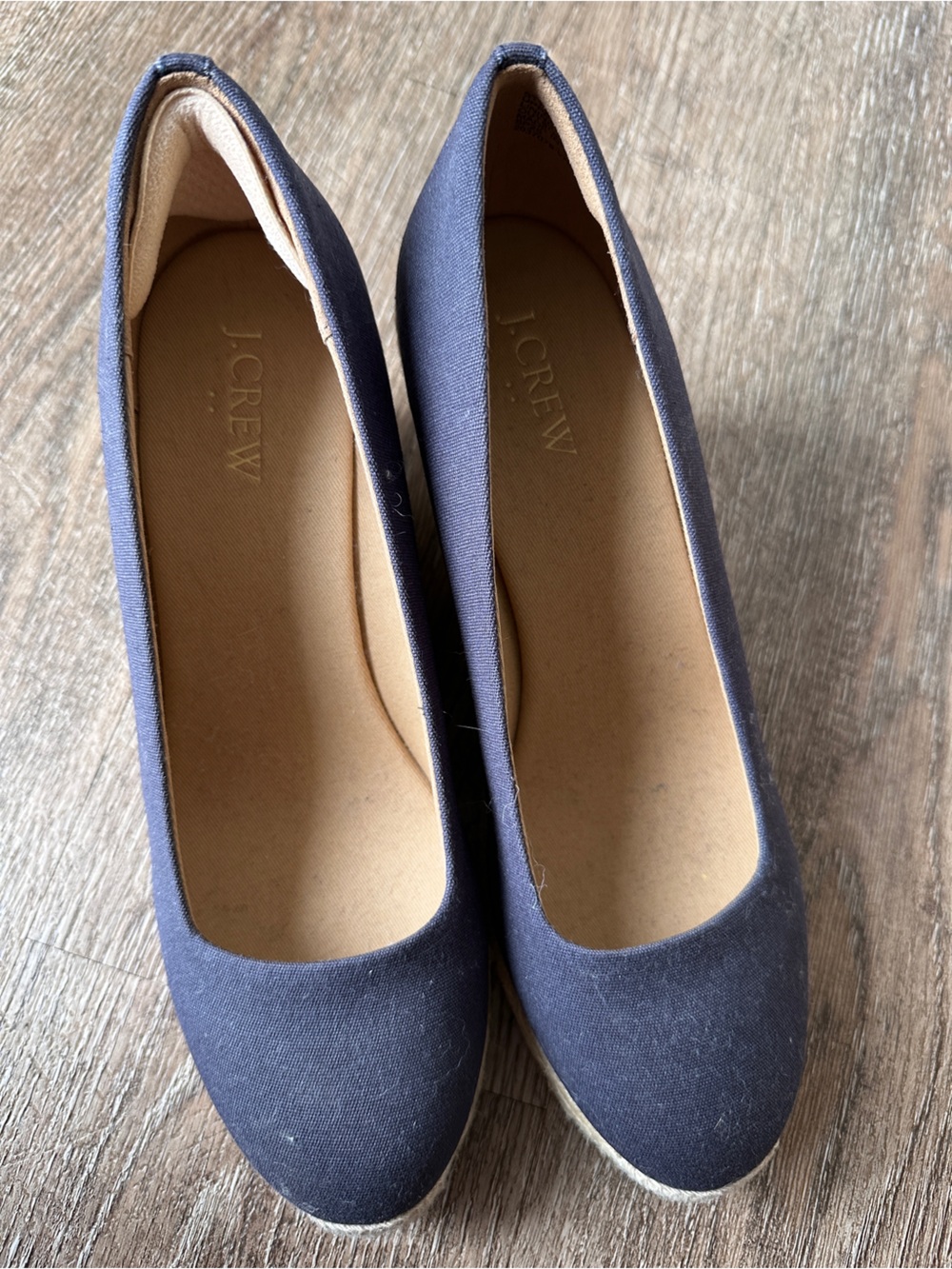 J. Crew Navy Blue Canvas Espadrille Wedge Pumps Classic Slip On Heels 8 - Picture 6 of 6